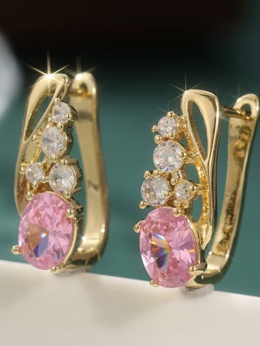14K Gold 2ct Pink Sapphire 1ct Diamond Hanging Drop Earrings 14 K Silver Jewelry